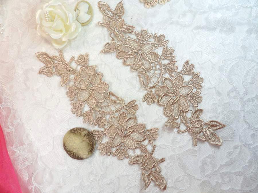 Embroidered Lace Appliques Champagne Floral Venice Lace Mirror Pair 10 (DH87X)