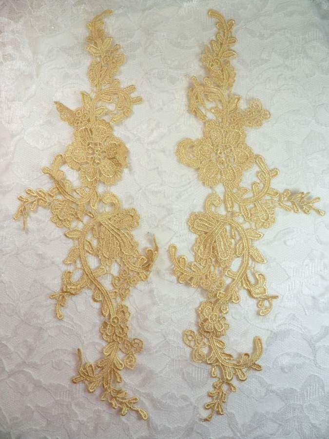 Embroidered Lace Appliques Gold Floral Venice Lace Mirror Pair 13 (DH88X)