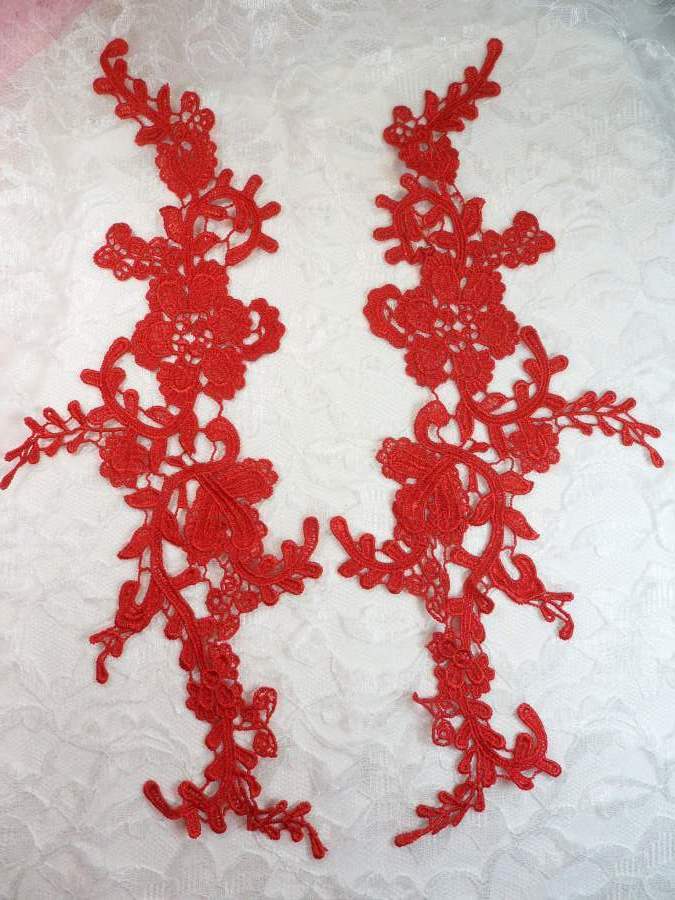 Embroidered Lace Appliques Red Floral Venice Lace Mirror Pair 13 (DH88X)
