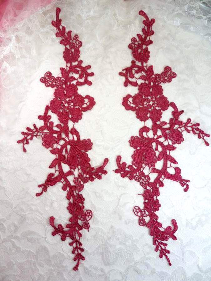 Embroidered Lace Appliques Wine Floral Venice Lace Mirror Pair 13 (DH88X)