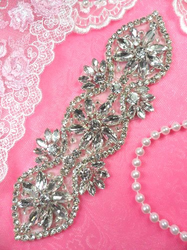 DH3 Crystal Rhinestone Applique Wedding Bridal Sash Motif  7\