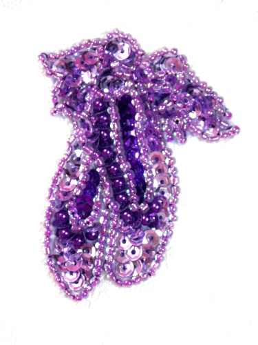 E1203 XS Purple Ballet Slippers Sequin Beaded Applique 2.25