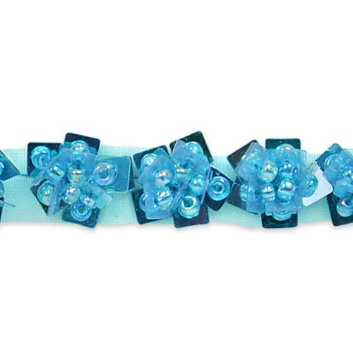 E1554 Floral Sequin Beaded Trim Blue .5\
