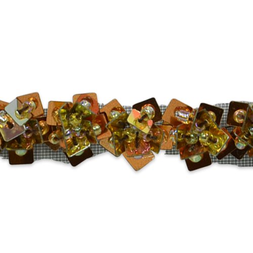 E1554 Floral Sequin Beaded Trim Brown .5\