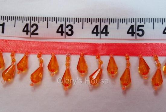 RME1670 (27 Remnant) Bright Orange Teardrop Beaded Fringe Sewing Trim 1