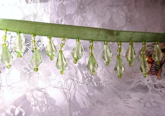E1670 Lime Green Teardrop Beaded Fringe Sewing Trim 1\