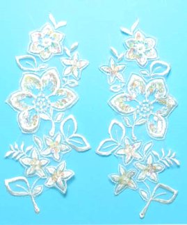 E2722x Ivory Bridal Venise Lace Flower Mirror Pair Sequin Appliques 8\