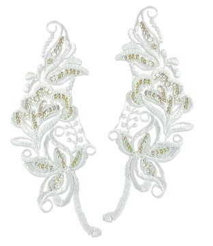E2723x White Bridal Venise Lace Mirror Pair Sequin Appliques 9\