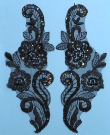 E2735 Black Iris Venise Lace Mirror Pair Appliques 8.5\