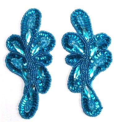 E3406 Turquiose Mirror Pair Sequin Beaded Appliques 5.25