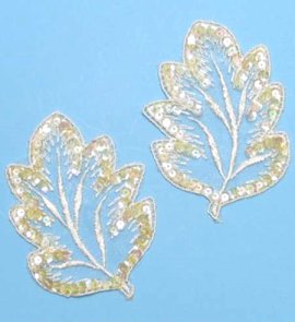 E447x  Oak Leaf Mirror Pair Set of Two Ivory Venice Lace Sequin Appliques 3.75\