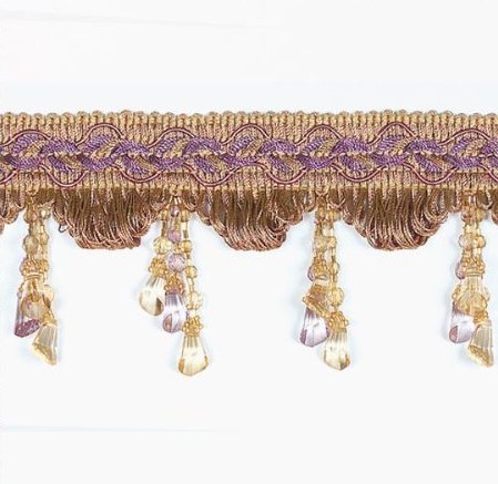 E4487 Fringe Trim Victorian Drop Bead Gold Lavender Multi 3.25