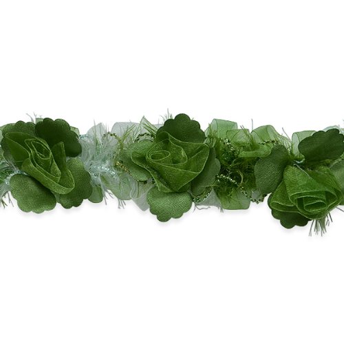 E5665 Olive Rose Floral Stretchy Sewing Trim