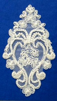 E6454 White Bridal Pearl Beaded Vase Venise Lace Applique 6.75\