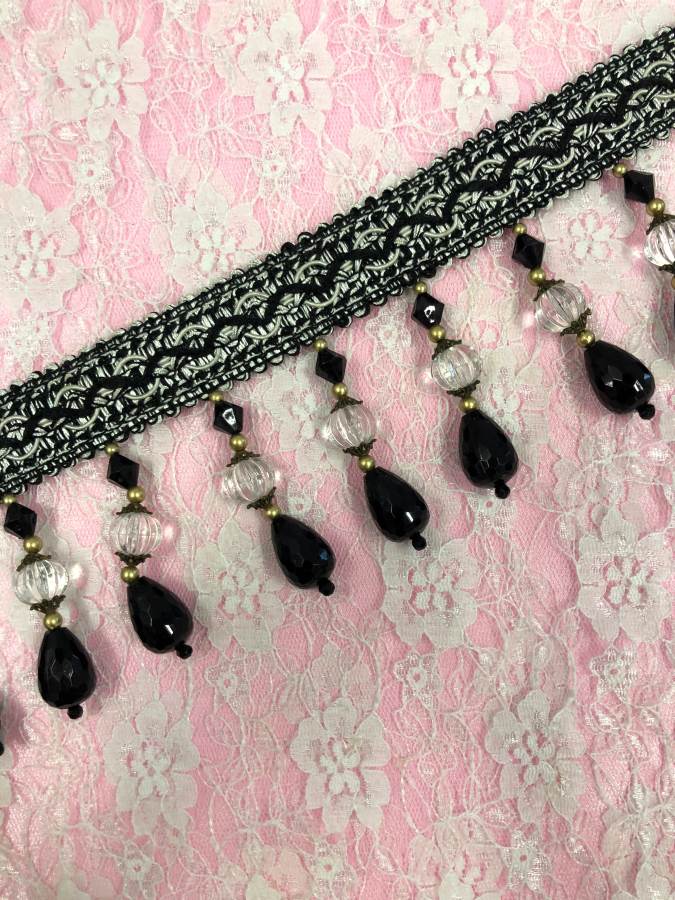 E6692 Black White Beaded Fringe Trim 2.25