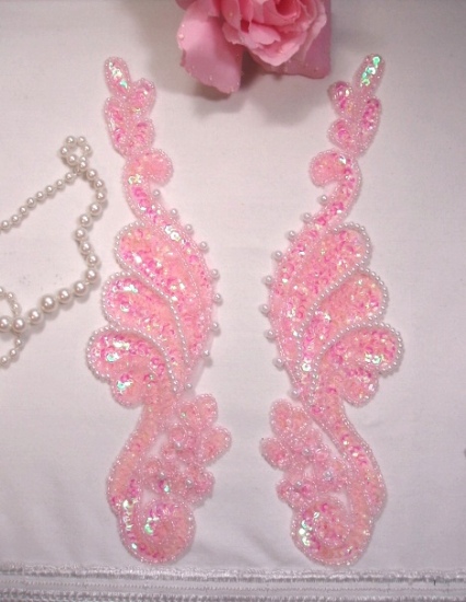 0016  Pink Crystal AB Mirror Pair 8 Sequin Beaded Appliques
