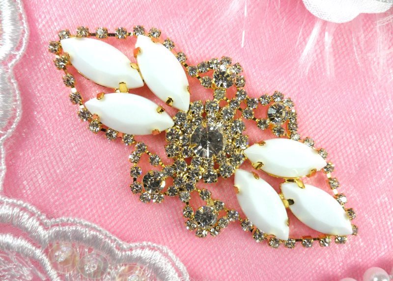Crystal Rhinestone Embellishment Marquise White Gold Metal Back 3.25 (GB335-whgl)