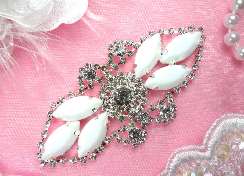 Crystal Rhinestone Embellishment Marquise White Silver Metal Back 3.25 (GB335-whsl)