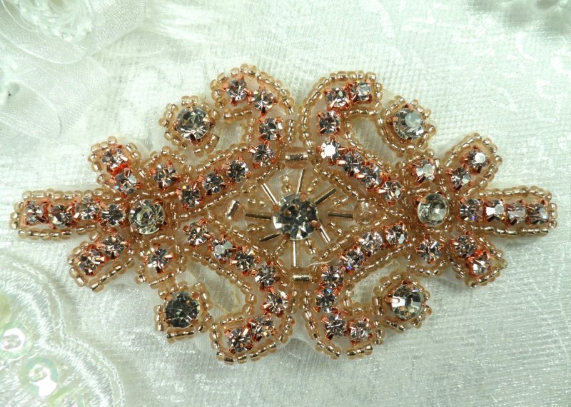 Rose Gold Applique Beaded Crystal Rhinestone 4 (XR15-rsglcr)