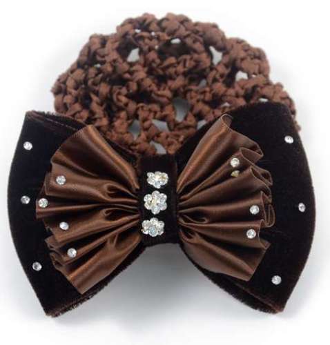 E221 Brown Hair Bow w/ detachable Bun Net