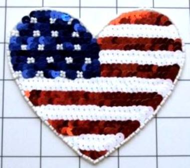FS5785A Patriotic Heart Beaded Sequin Applique 4.75