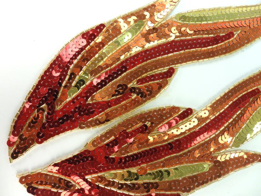 Sequin Appliques Red Flames of Fire Mirror Pair Beaded Patch 10" JB255X