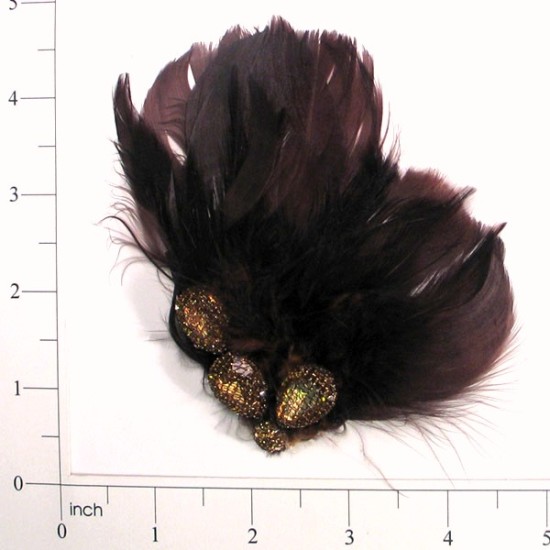 E4151   Auburn Brown & Gold Feather Brooch 5.5
