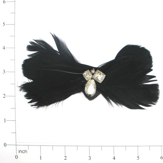 E4152  Black Silver Feather Applique Brooch 5\