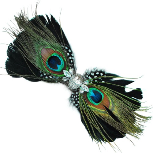 E4240 Peacock Rhinestone Feather Brooch Clip Applique
