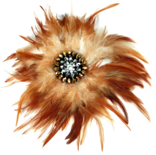 E4246  Auburn Brown Rhinestone Feather Brooch 9