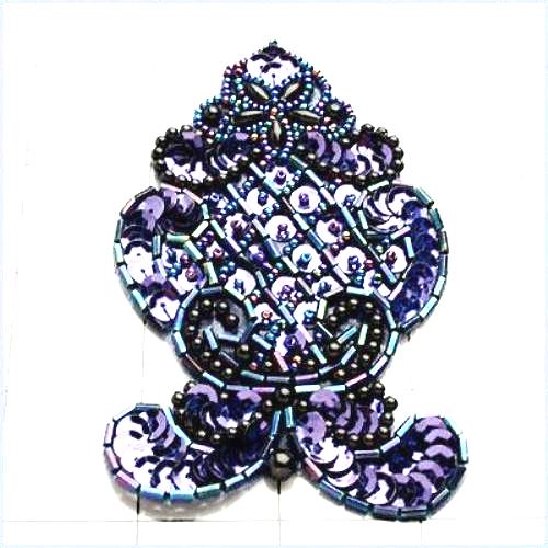 FSV100 Sequin Applique Navy Blue Iris Beaded Designer 4\