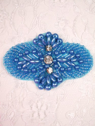 FS04 Blue Beaded Rhinestone Applique 2.75