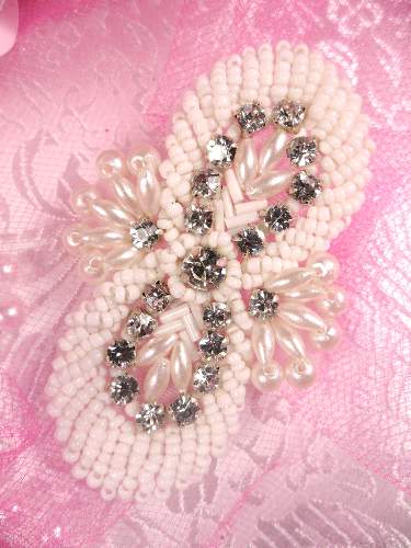 FS04WHP  White Pearl  Beaded Rhinestone Applique 2.75\