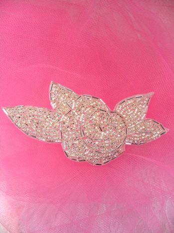 FS1006 Silver Flower Beaded Applique 3.25\