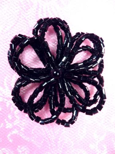 FS1019 Black Beaded Applique Flower 1.5\