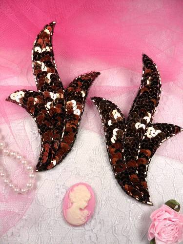 FS1023B Bronze Mirror Pair Beaded Sequin Appliques 4\