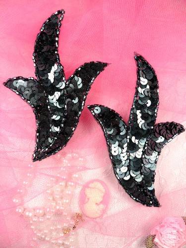 FS1023B Gunmetal Mirror Pair Beaded Sequin Appliques 4