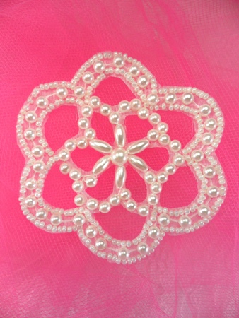 FS122 White Pearl Beaded Applique 3