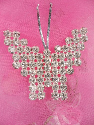 FS14381 Silver Crystal Clear Butterfly Applique Embellishment 2