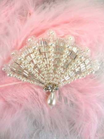 FSV151B Silver Pearl Fan Beaded Rhinestone Applique 3.25\