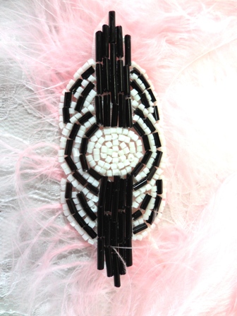 FS174  Small Black White Triple Circle Beaded Applique 3.25\