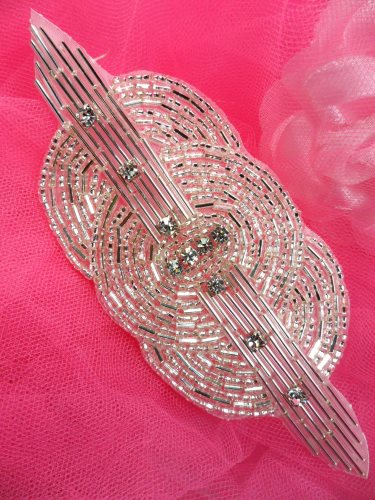 FS174L Silver Rhinestone Triple Circle Beaded Applique 4.5\