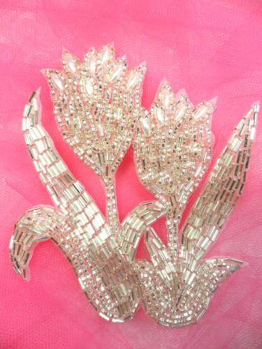 FS179 Silver Beaded Pearl Applique 4.25