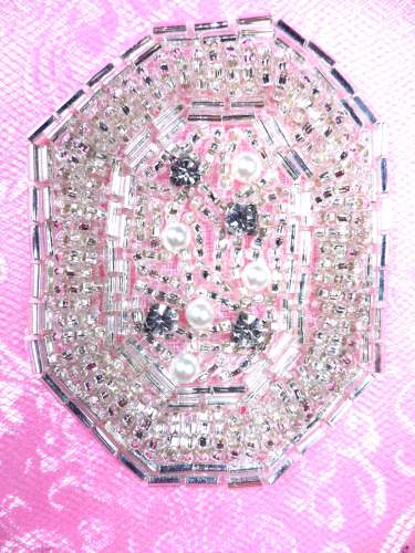 FS183 Silver Pearl Beaded Rhinestone Applique 2.5\