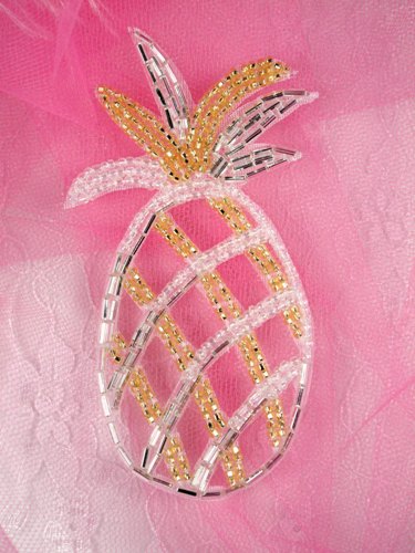 FS1858 Gold Silver Pineapple Beaded  Applique 4