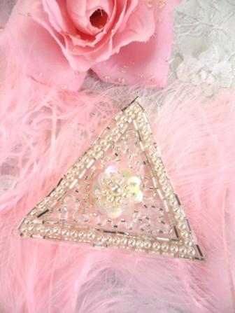 FSV189 Silver Pearl Triangle Sequin Beaded Applique 2.75\