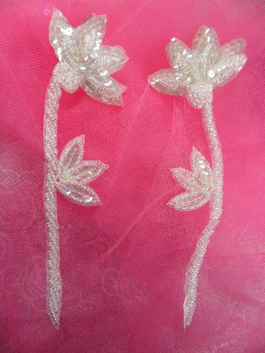 FS1961 Crystal Iris AB Sequin Beaded Mirror Pair Floral Appliques 6\