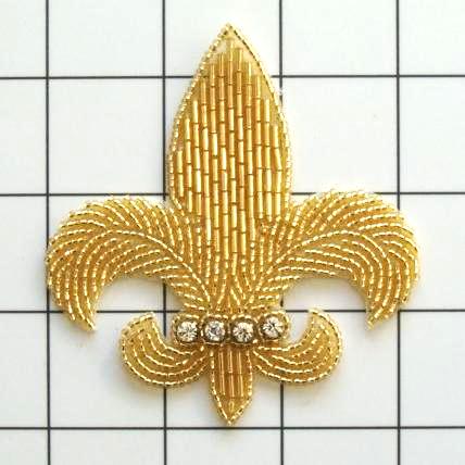 FS2240 Fleur de Leis Rhinestone Gold Beaded Applique 3.25\