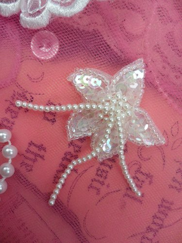 FS2587 Floral Dangle Crystal Iris Beaded Sequin Applique Pair 2.75\