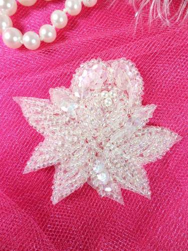 FS3138  Crystal AB Floral Sequin Beaded Applique 2.25\